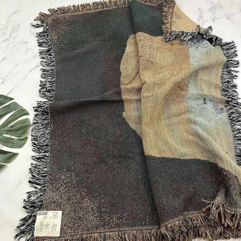 Linda Picken Vintage Y2k Dog Tapestry Throw Blanket Rottweiler Black Brown Woven